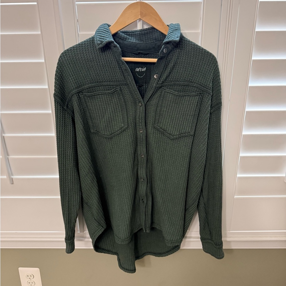 Aerie Forest Green Waffle Knit Shirt